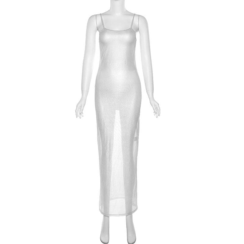 see through mesh cami dress Sheer mesh see through backless solid cami maxi dress – Halibuy