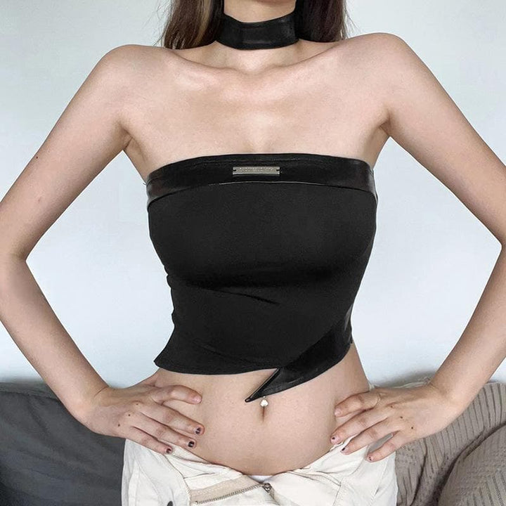 Riga mai kauri na fata mai siffar PU mai siffar bustier ba tare da hannu ba