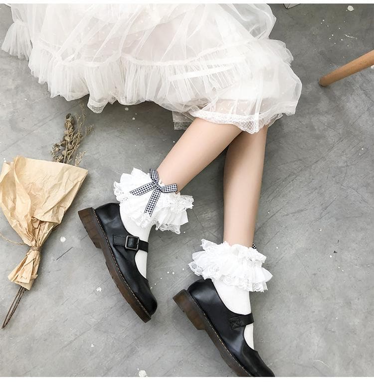 Lace ruffle bowknot long socks
