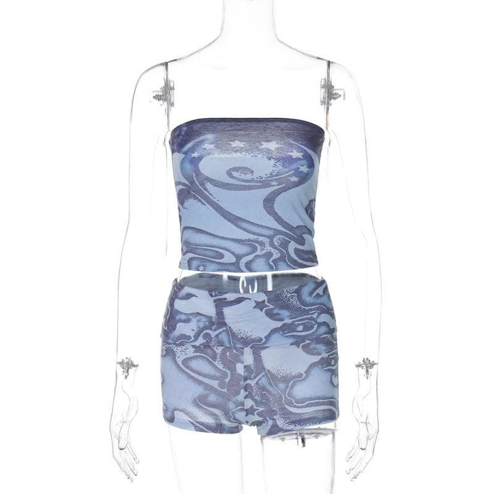 Abstract print backless contrast tube pant set  | Festival Outfits Women