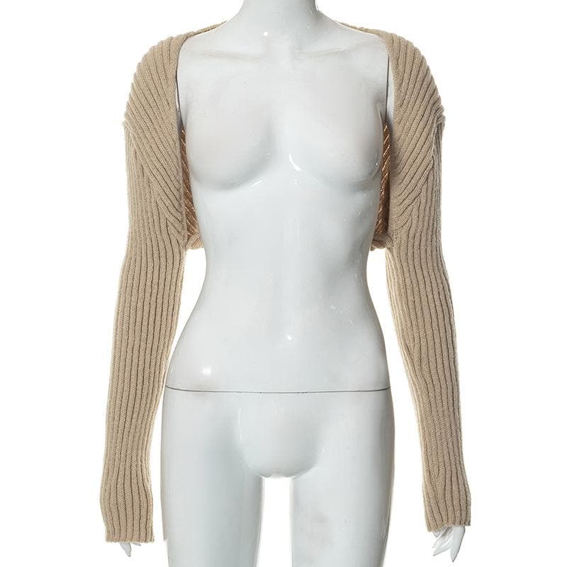 Long sleeve knitted solid shrug top-final-sale