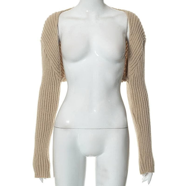 Long sleeve knitted solid shrug top-final-sale