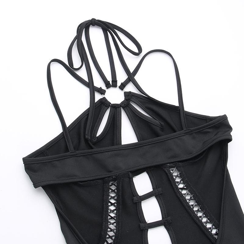 Lace up hollow out halter o ring backless solid jumpsuit  | Festival Outfits Women