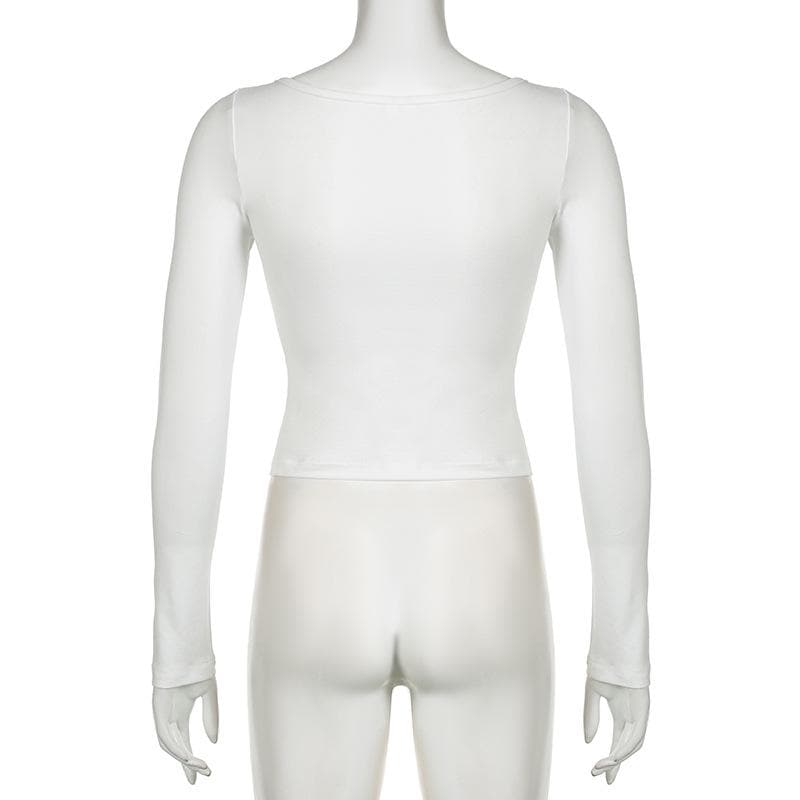 Long sleeve bowknot lace hem u neck slit top  | Festival Outfits Women