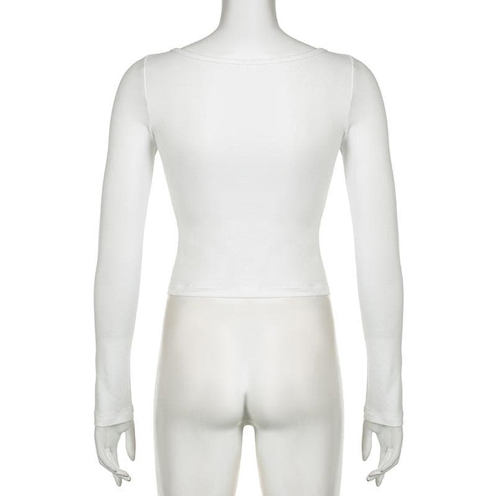 Long sleeve bowknot lace hem u neck slit top  | Festival Outfits Women