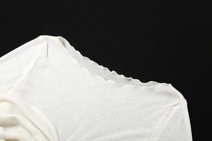 Long sleeve solid ruched crewneck ruffle crop top