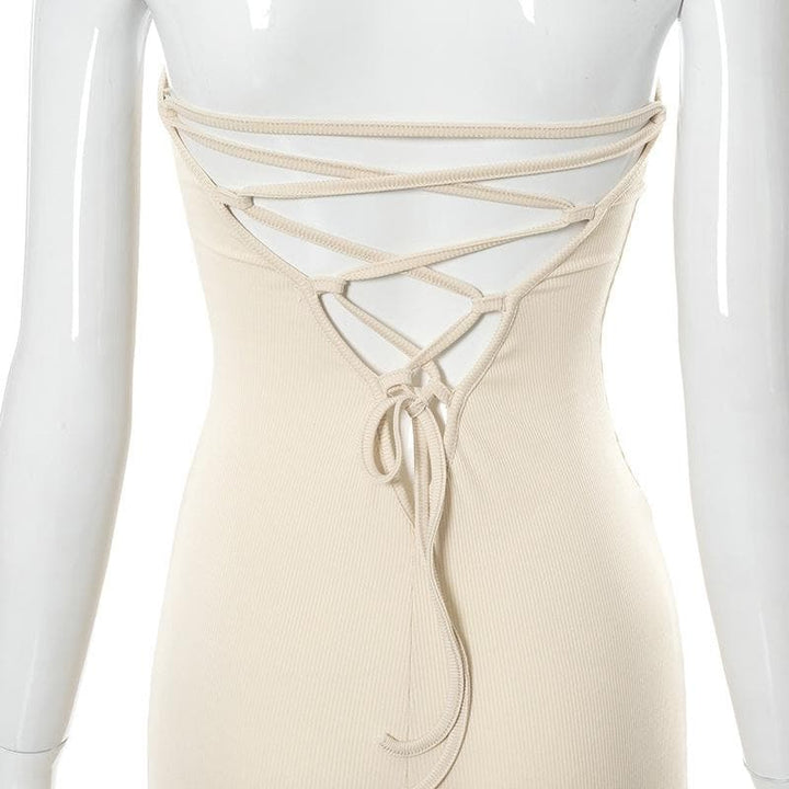 Solid lace up back ribbed sleeveless jumpsuit