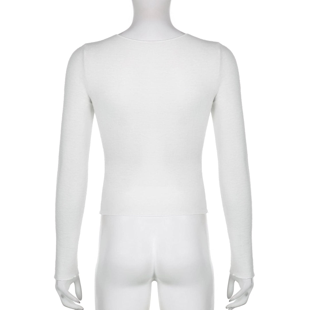 Star embroidery long sleeve ruffle round neck top- Final Sale