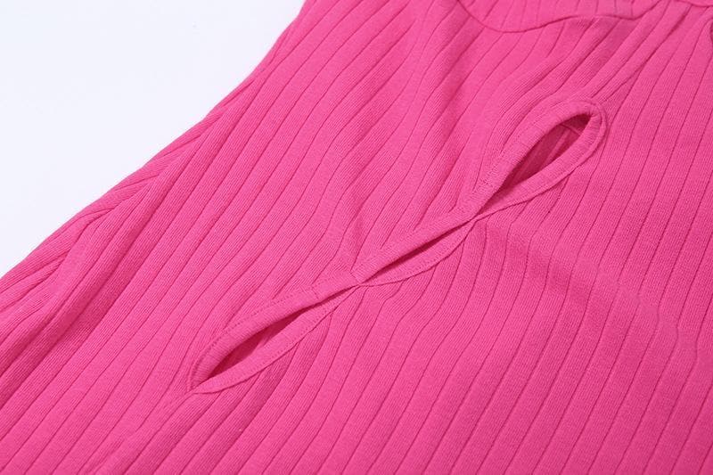 Cross open back hollow out slit ribbed maxi dress - Halibuy