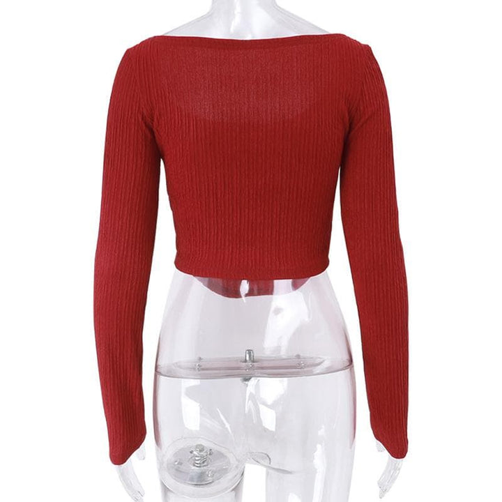 Long sleeve textured solid square neck crop top
