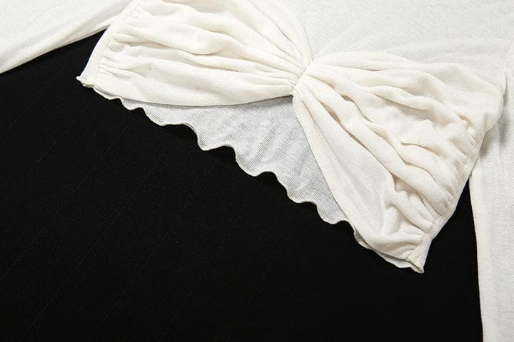 Long sleeve solid ruched crewneck ruffle crop top