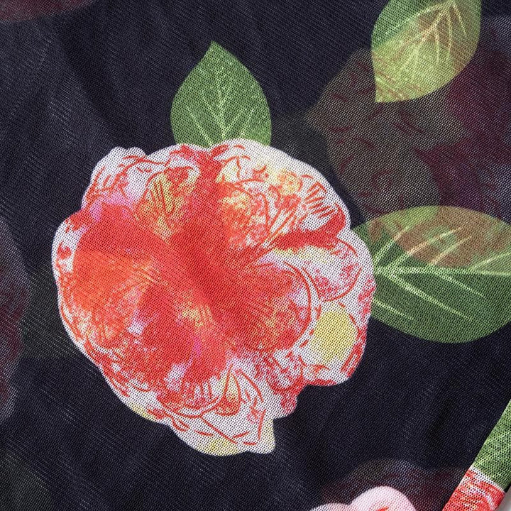 Sheer mesh flower print contrast maxi skirt  | Festival Outfits Women