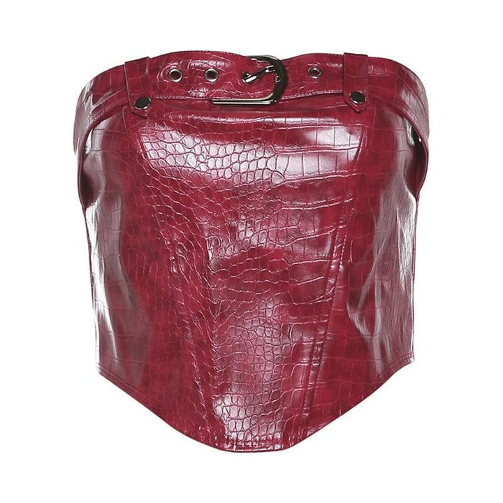 PU leather buckle backless zip-up crop tube top  | Festival Outfits Women