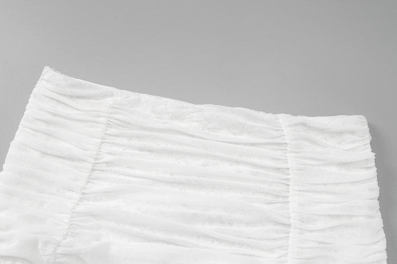 Long flared sleeve ruched lace sweetheart neck solid mini skirt set  | Festival Outfits Women