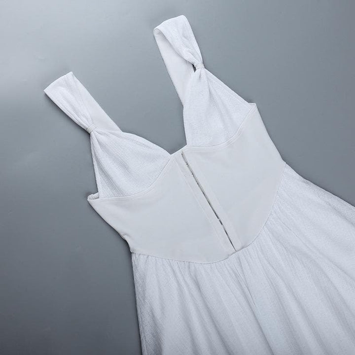 Button patchwork chiffon ruffle low cut mini dress - Final Sale