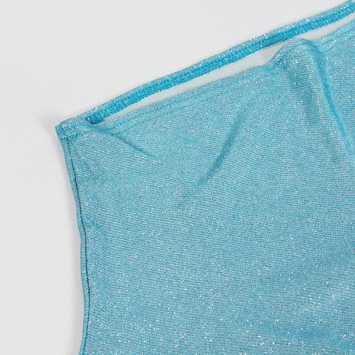 Textured one shoulder irregular sleeveless mini dress