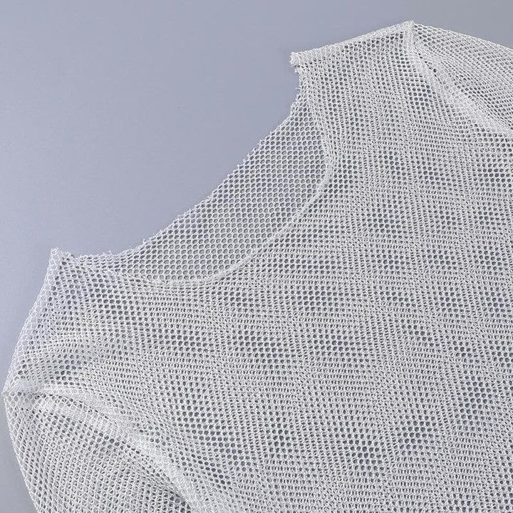 Feather long sleeve fishnet see through solid mini skirt set