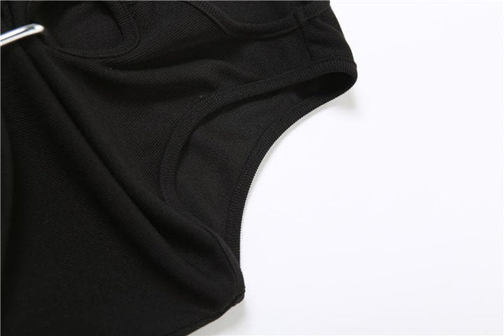 Hollow out sleeveless crewneck ruched solid crop cut out top