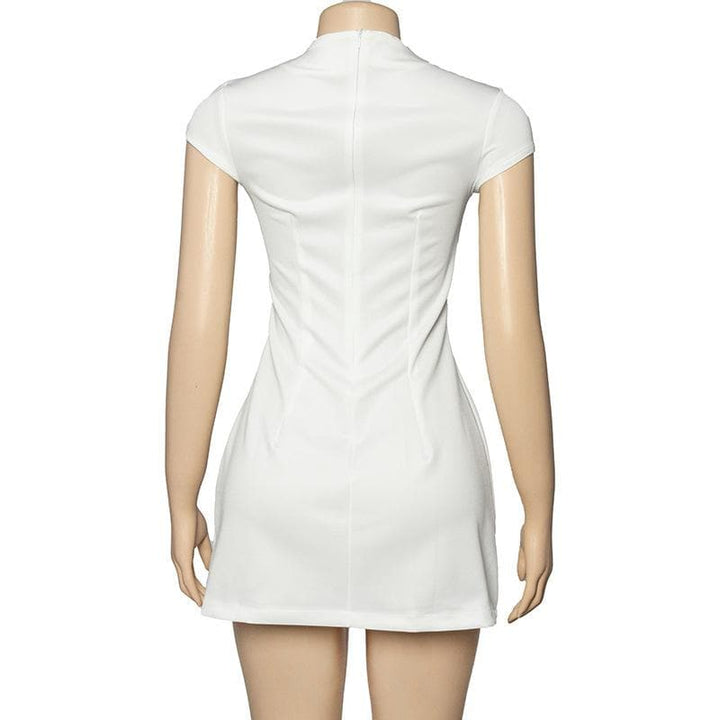 Cap sleeve crewneck stitch solid mini dress  | Festival Outfits Women