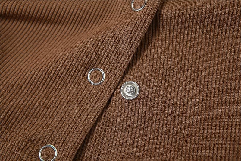 Cross front backless button ruched solid ribbed crop top