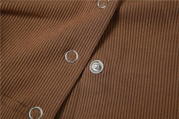 Cross front backless button ruched solid ribbed crop top