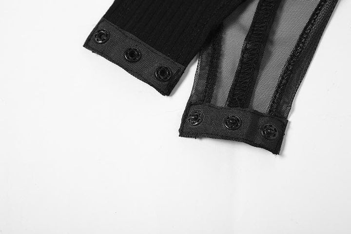 High neck mesh patchwork bodysuit - Halibuy