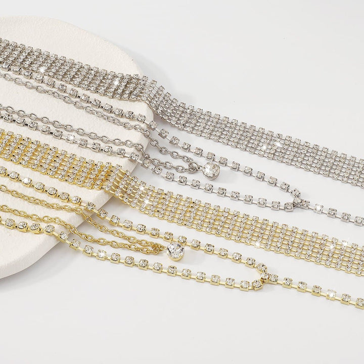 Layered rhinestone 2 pcs choker necklace