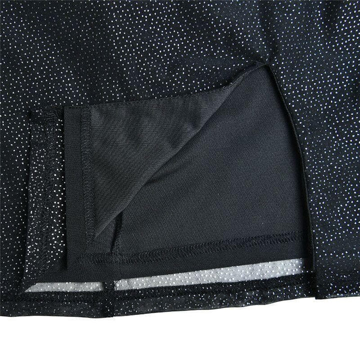 Textured mesh gloves sweetheart neck zip-up slit cami mini dress