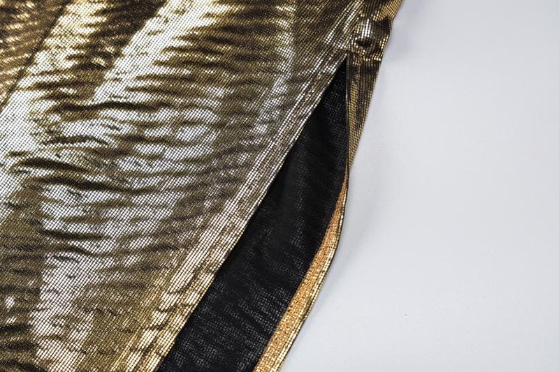 Halter cowl neck metallic high slit backless mini dress  | Festival Outfits Women