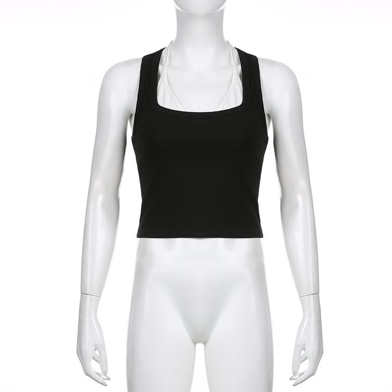 Patchwork contrast halter sleeveless crop top - Final Sale