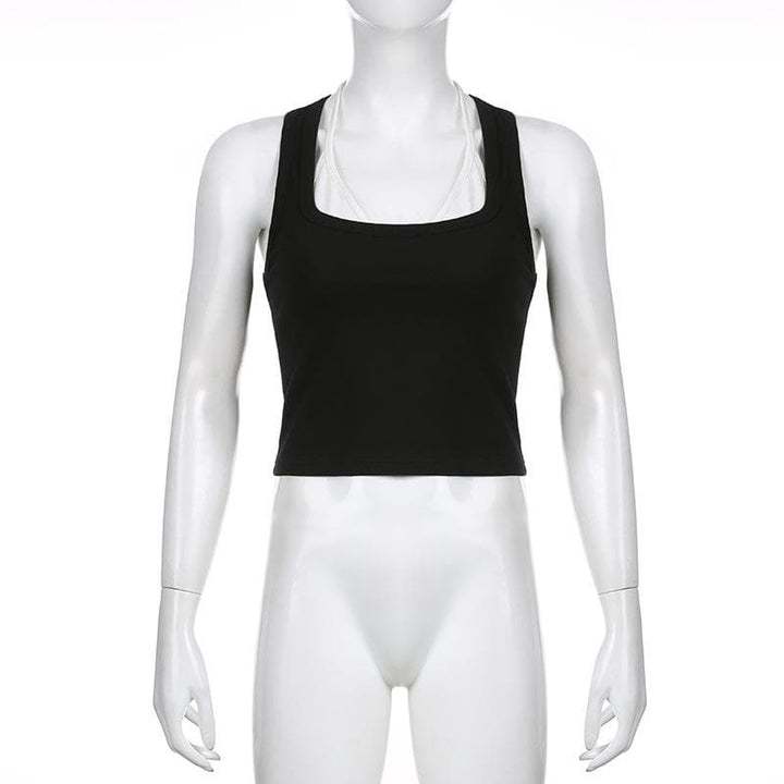 Patchwork contrast halter sleeveless crop top - Final Sale
