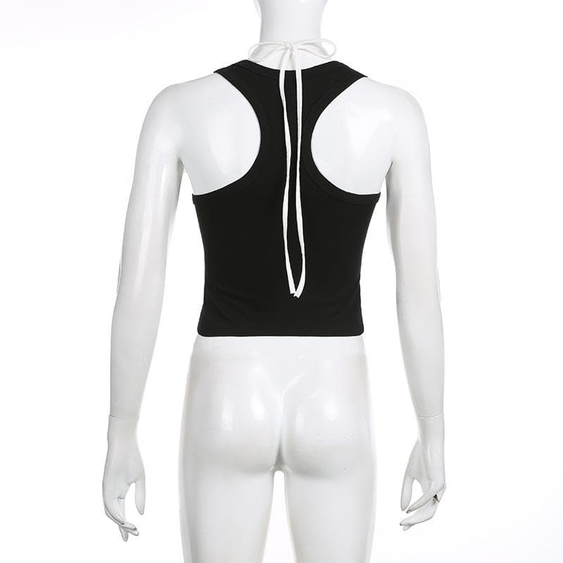 Patchwork contrast halter sleeveless crop top - Final Sale