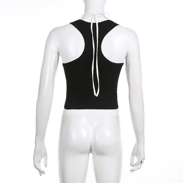 Patchwork contrast halter sleeveless crop top - Final Sale