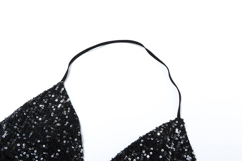 Halter metallic glitter cowl neck ruched 2 piece top  | Festival Outfits Women