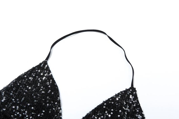 Halter metallic glitter cowl neck ruched 2 piece top  | Festival Outfits Women