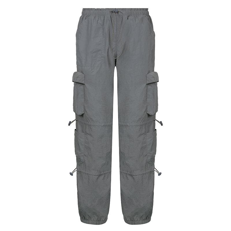 Drawstring solid cargo pocket low rise baggy pant Parachute pants