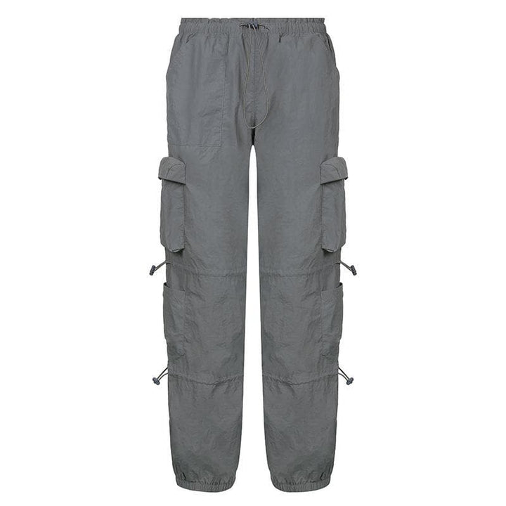 Drawstring solid cargo pocket low rise baggy pant Parachute pants