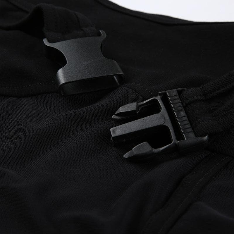 Buckle mesh off shoulder long sleeve solid shrug 2 piece bodysuit  | Festival Outfits Women