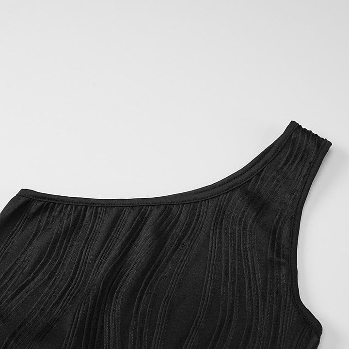 Textured one shoulder irregular hollow out solid cut out midi dress