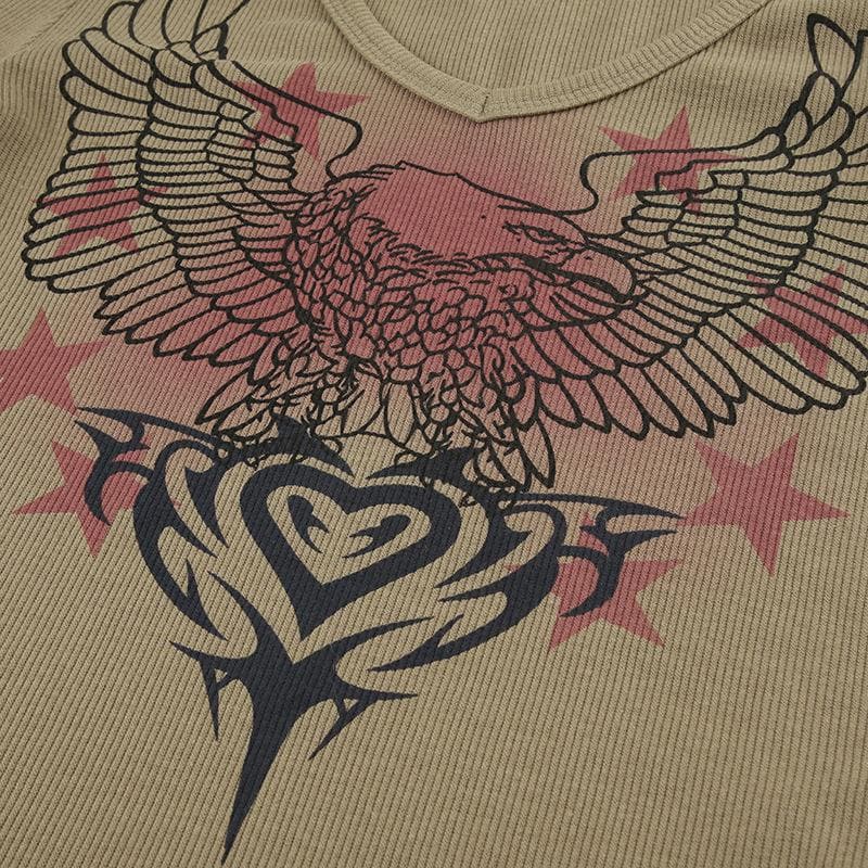 Abstract long sleeve contrast print v neck top  | Festival Outfits Women