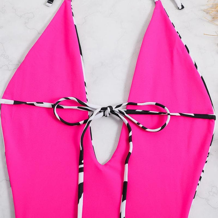 Kayan ninkaya na Zebra da aka buga v na wuyan hannu mai bambanci da ɗaure kai ba tare da baya ba, babu kayan ninkaya ɗaya