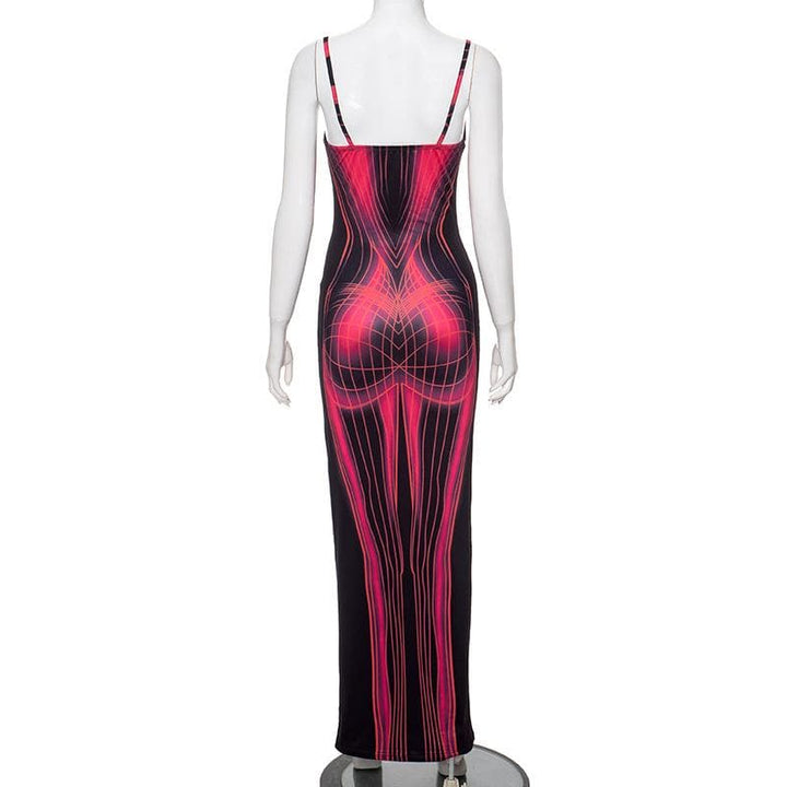 Body print contrast square neck backless cami maxi dress  | Festival Outfits Women