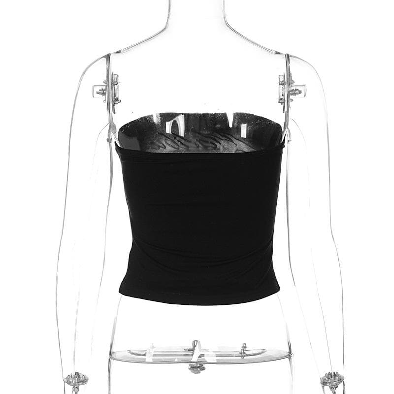 Letter pattern contrast backless tube top  | Festival Outfits Women