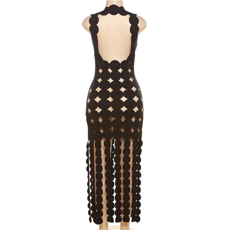 Hollow out backless sleeveless low cut solid cut out maxi dress  Halibuy