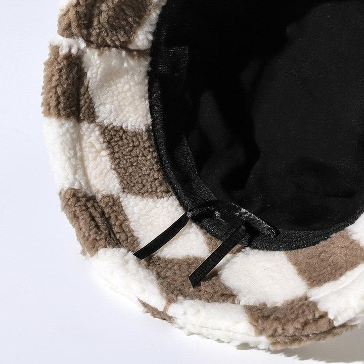 Plaid contrast fluffy fisherman bucket hat