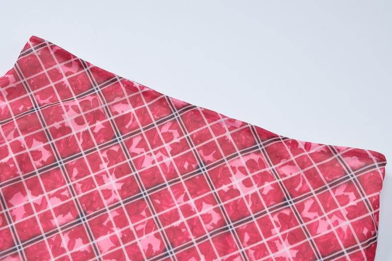 Plaid contrast lace hem v neck slit cami maxi skirt set  | Festival Outfits Women