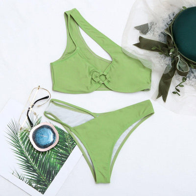 One Shoulder Biquini Hollow Out One Piece Swimwear