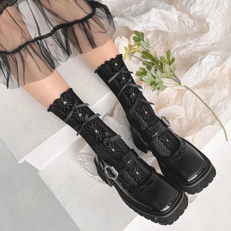 Ruffle bowknot flower pattern long socks