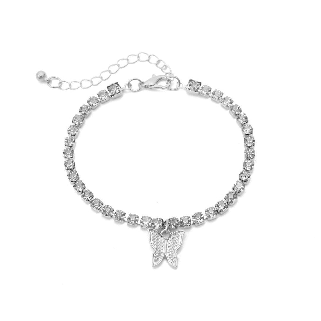 Butterfly pendant rhinestone bracelet