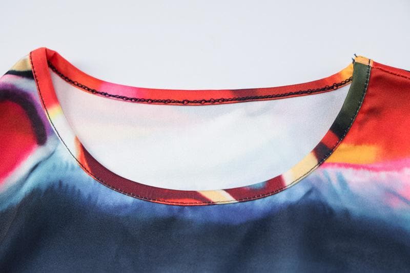 Long sleeve tie dye round neck mini skirt set